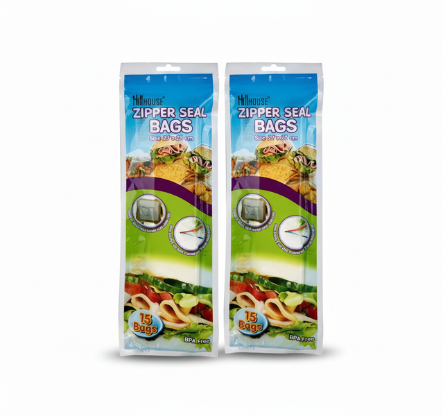 Hillhouse Disposable Zipper Seal Bags 15 Piece 27x28cm - 2 Pack