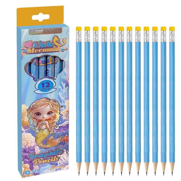 12Pcs - Mermaid Graphite Pencils Set with Eraser for Kids, Adults, School