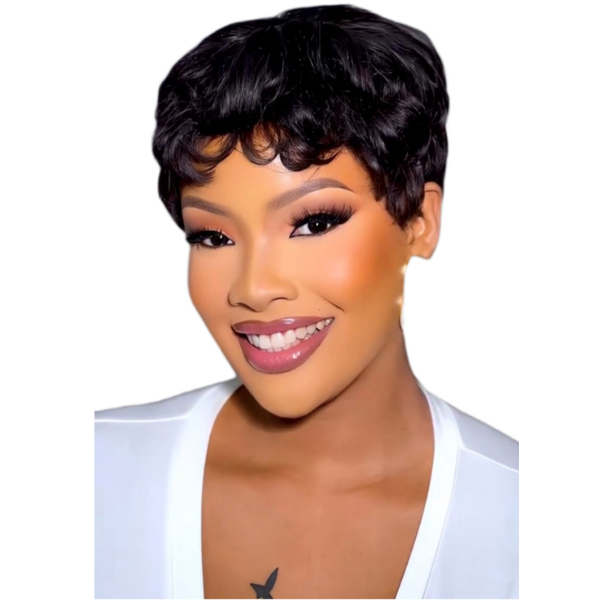 Black In Pixie Cut Straight Razor Wig Glueless 15A 3 Secs Wear &amp; Go 15A