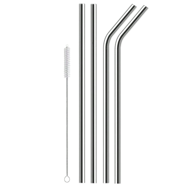 Reusable Stainless Steel Drinking Straws with Cleaning Brush - Silver