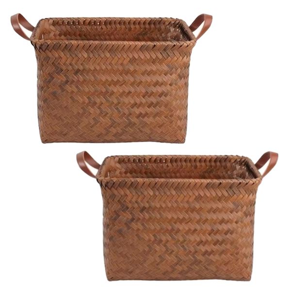 Decor Handwoven Storage Basket Laundry Hamper Organiser (38cm) - 2 Piece