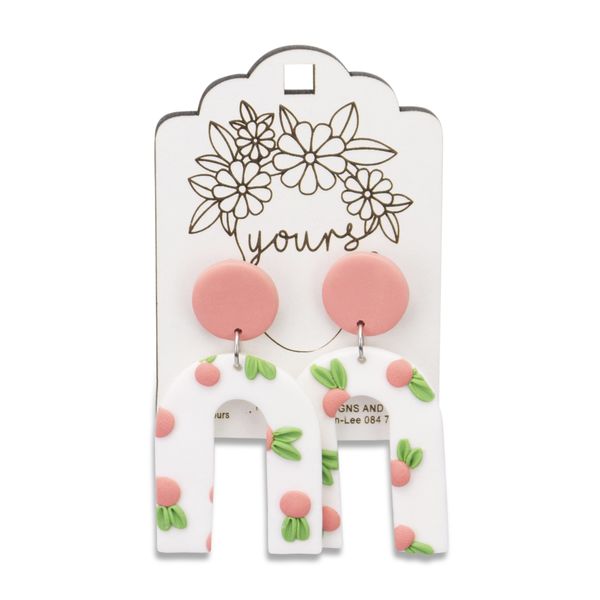 Yours - Hanging Earrings - Fun Peach Design - U-Shaped - Resin
