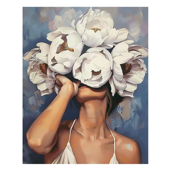 White Peony Unframed Paint by Numbers Kit (40x50 cm)