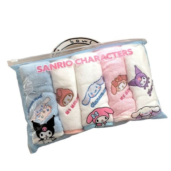 Children's Cartoon Embroidered Skin-Friendly Absorbent Face Towel 5PCS