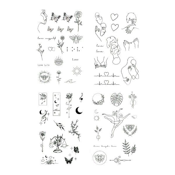 4 Piece - Artistic Y2K-Inspired Temporary Tattoo Sheets - Dark Blue