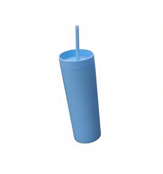Silicone Double Wall Plastic Tumbler With Lid and Straw - 470ml