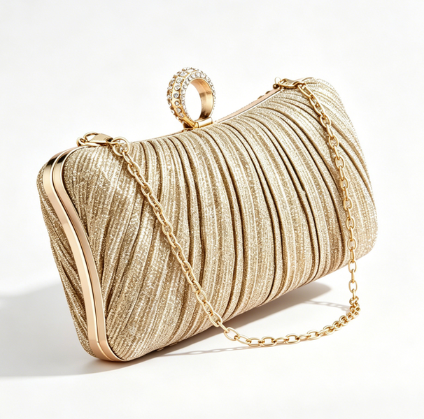 Women's Pleated Glitter Clutch Purse Elegant Wedding Evening Bag