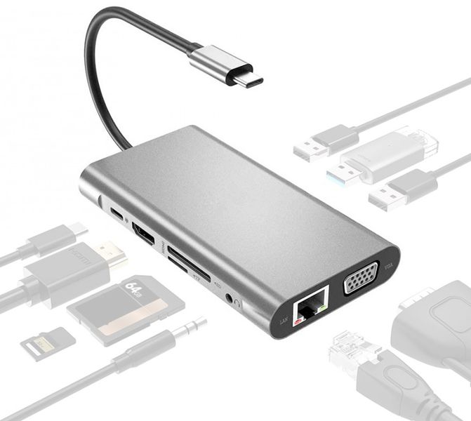 10-in-1 USB-C Hub 3x USB 3.0/HDMI/VGA/Ethernet/Card Reader &amp; Aux (B3445)