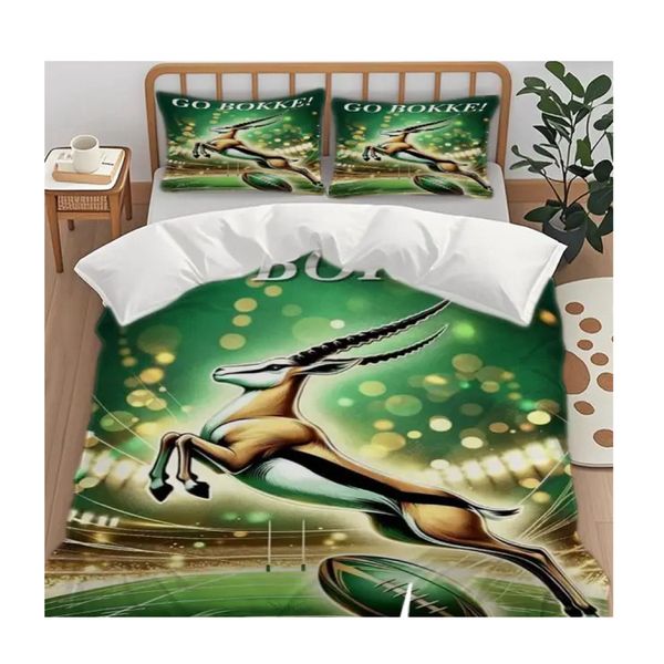 Go Bokke South Africa Rugby 3D Printed Duvet Cover Set - Single Bed