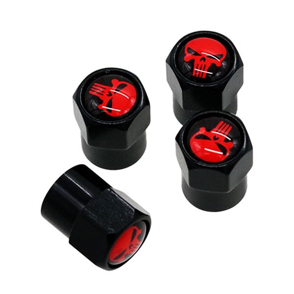 Punisher White/Red Skull Logo Car Valve Caps Wheel Tire Accessories St~292