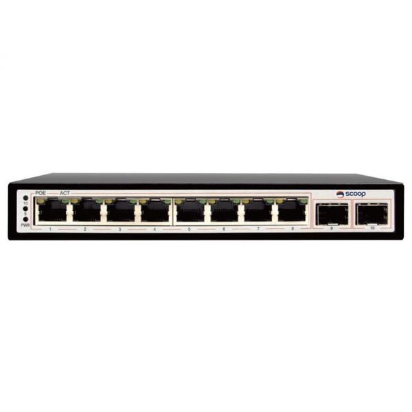 Scoop 8 Port Gigabit Ethernet AI PoE Switch with 2 SFP Uplink