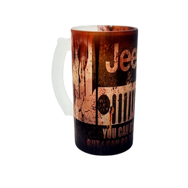 Frosted Glass Beer Stein - Jeep Themed