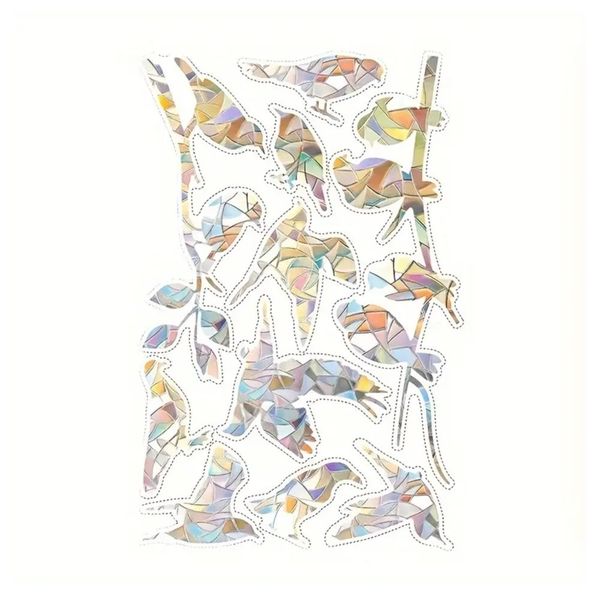 Decor Colorful Rainbow Prism Branch &amp; Bird Glass Sticker Decal -30cm