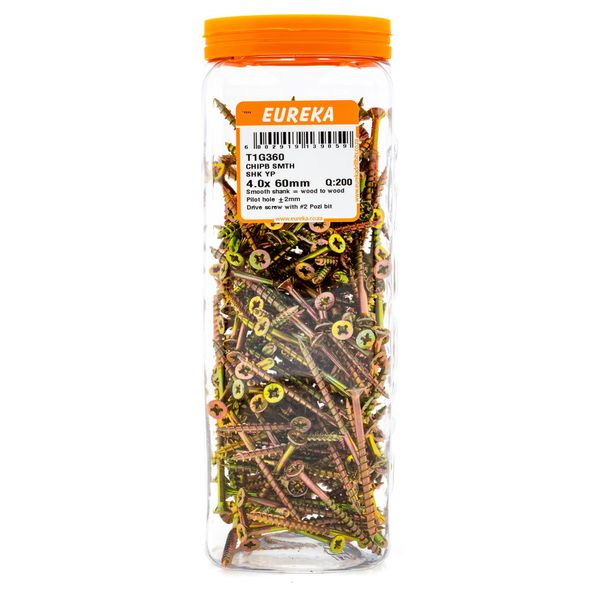 EUREKA Chipboard Screws Full Thread Yellow Zinc 4 x 60mm Q:200 T1G360