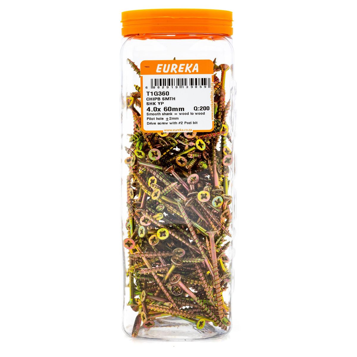 EUREKA Chipboard Screws Full Thread Yellow Zinc 4 x 60mm Q:200 T1G360