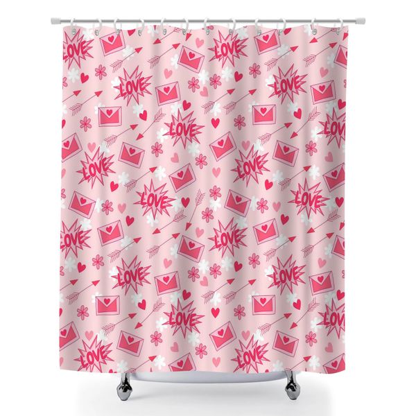 Shower Curtain for Bathroom Decor, 180x180cm Heart Print Bath Curtain