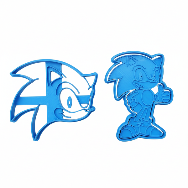 Sonic Cookie Cutter &amp; Stamp Set - 2 Piece Medium 8cm 3D Printed Baking Set