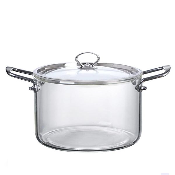 3.5L Stainless Steel Double-Handled Transparent Glass Soup Pot
