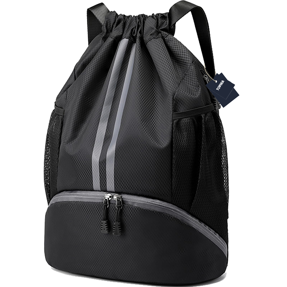 Topika - Sports Drawstring Backpack Gym Swim Bag with Shoe Section