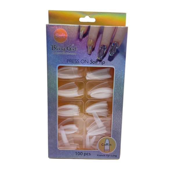 Bling Girl 100 Piece Soft Nail Tips Coffin French Tip/Long