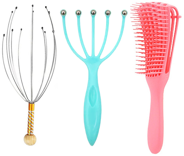 3 Piece Head &amp; Scalp Massager plus Professional Detangling Hair Brush Comb