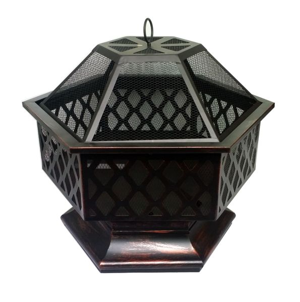 Hexagonal Lattice Wood Burning Fire Pit in Bronze Finish