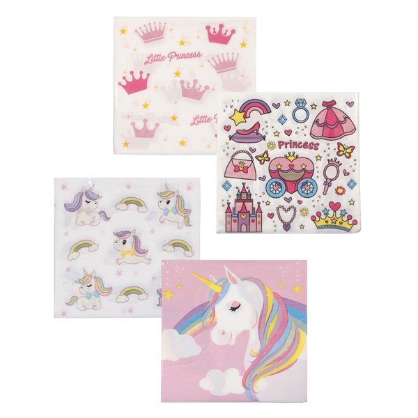 Unicorn &amp; Princess - Serviettes 2 ply - 20 Piece - Pack of 4