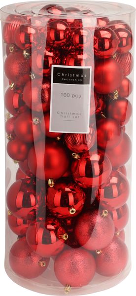 Red Christmas Balls Set (Sizes 8, 7, 6, 5 &amp; 4 cm), PS, 100 pcs