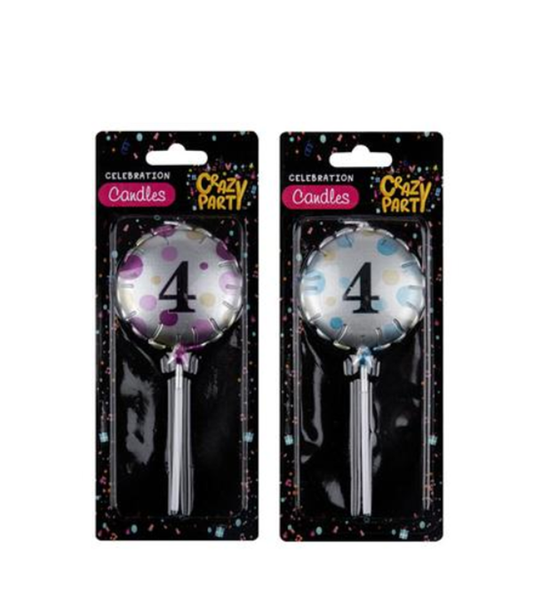 Crazy Party - Round Balloon Birthday Candles "4" x 4