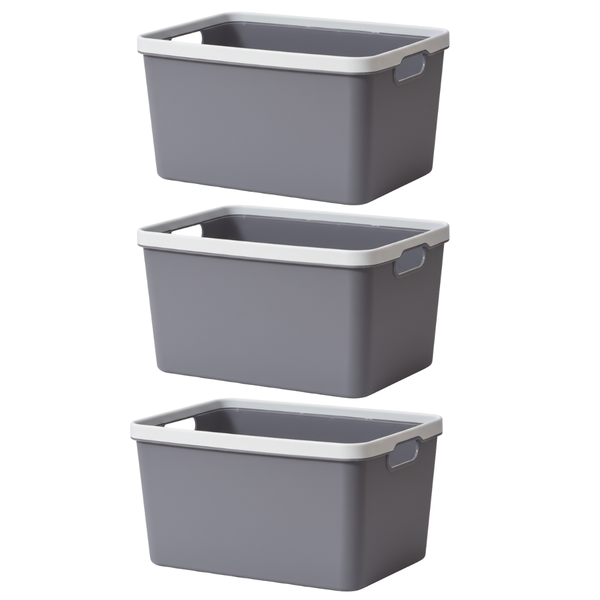 3 Pack White Storage Baskets 26cm Plastic Rectangular for Home &amp; Office