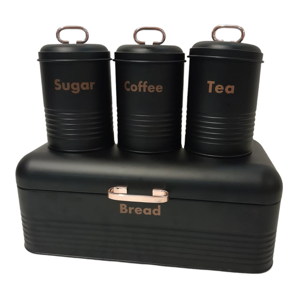 SMTE - Quality Breadbin Steel Design with 3 Piece Matching Canister Set