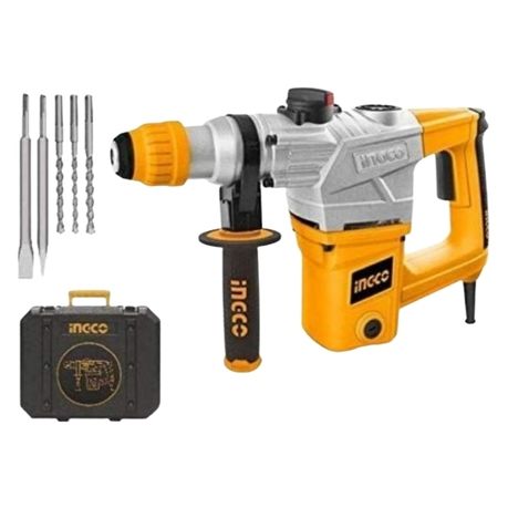 Ingco Rotary Hammer Drill 1050W with Drill Bits Chisels Carry