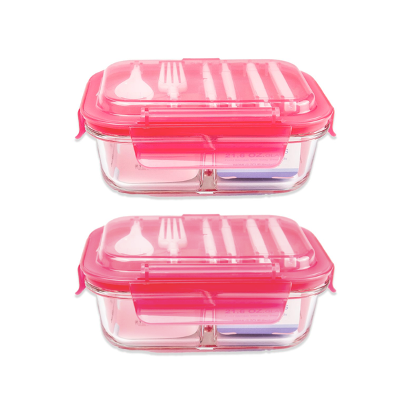 Premium Glass Food Storage Container + Utensils - 2 Pack