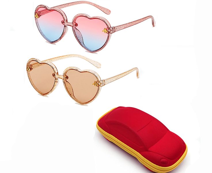 Girls sun sunglasses 2 pairs glasses case heart-shaped with UV protection
