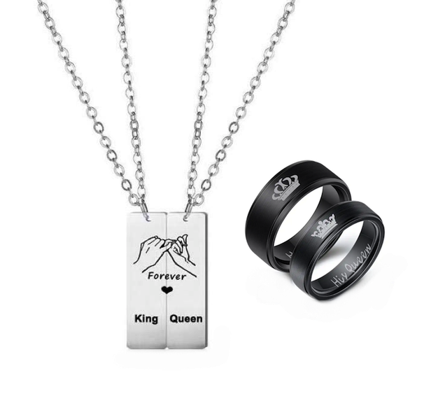 POU King and Queen Stainless Steel Couple Jewellery Set