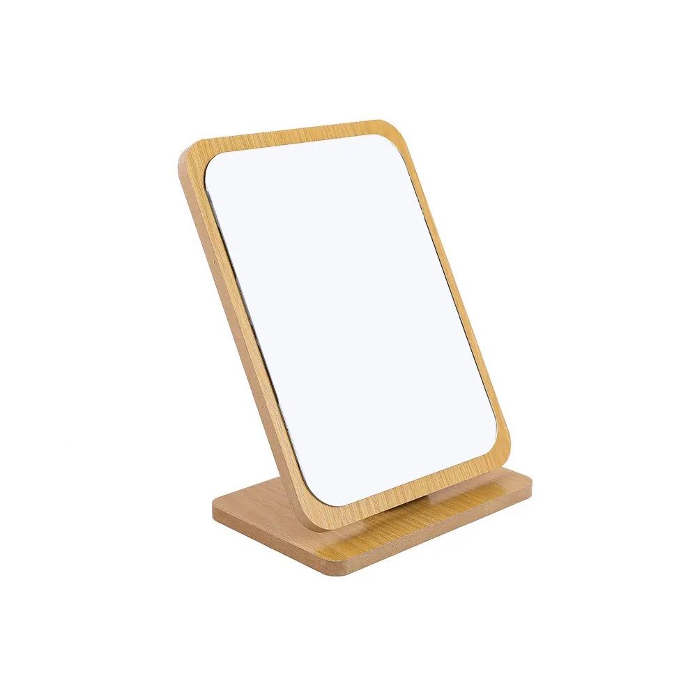 Square Portable Tabletop FreeStanding Fold Wooden Framed Makeup Mirror