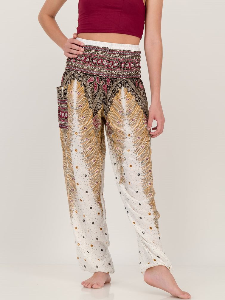 SKA Thai Feather Peacock Aladdin Smock Waist Hippie Pants | Shop Today ...