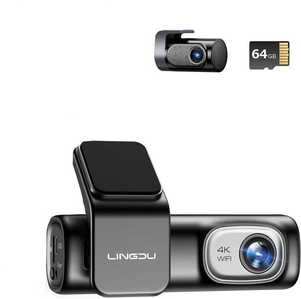 LINGDU D600 4K Dash Cam Front and Rear, Free 64GB Card, Built-in 5G Wifi