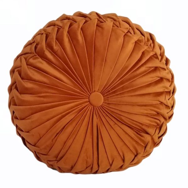 Round Pleated Throw Pillow -Teal Blue