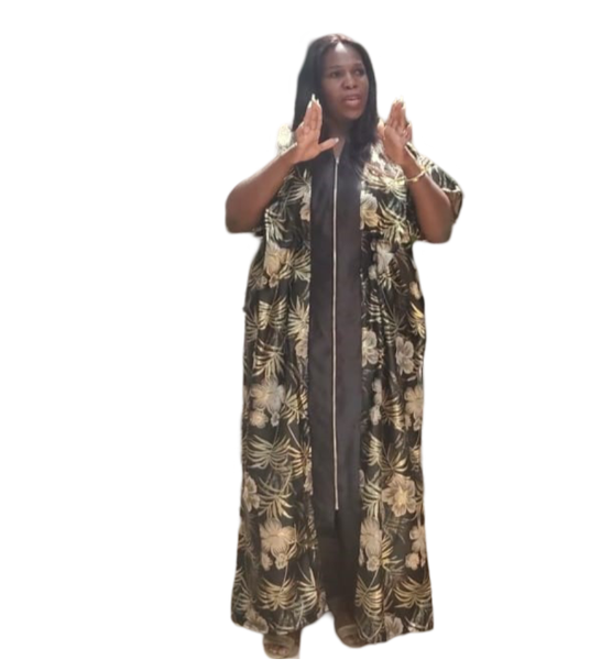 The Loveth Damask Kimono Dress - Black &amp; Gold