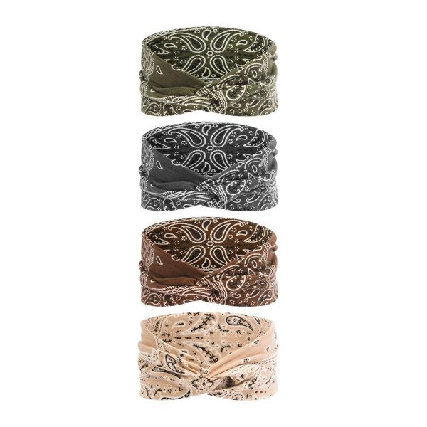 4 Pack Women's Elastic Headbands, Soft Boho Multicoloured Headband