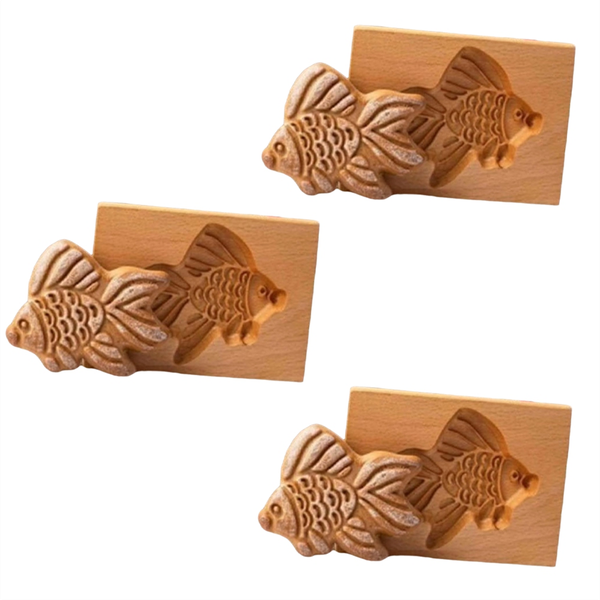 Wooden Cookie Mold 3D Carved Wooden Animal Cookie Mold Goldfish