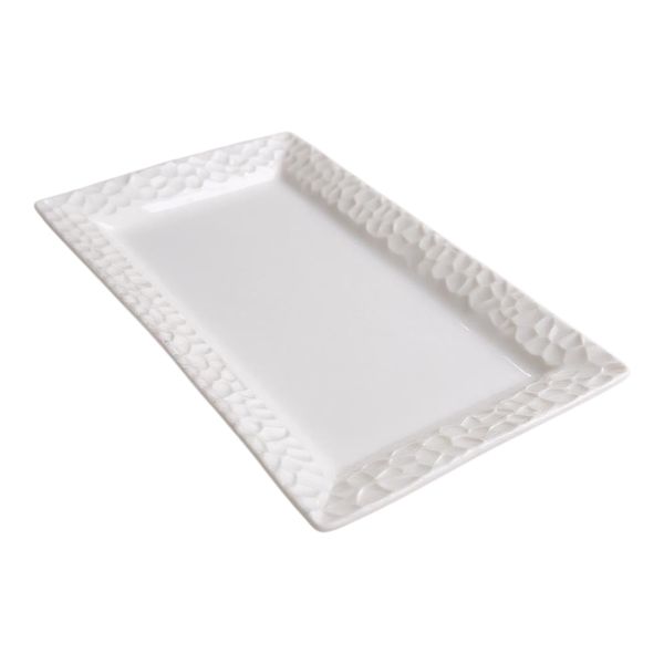 Platter 35x21cm Rectangular White Embossed