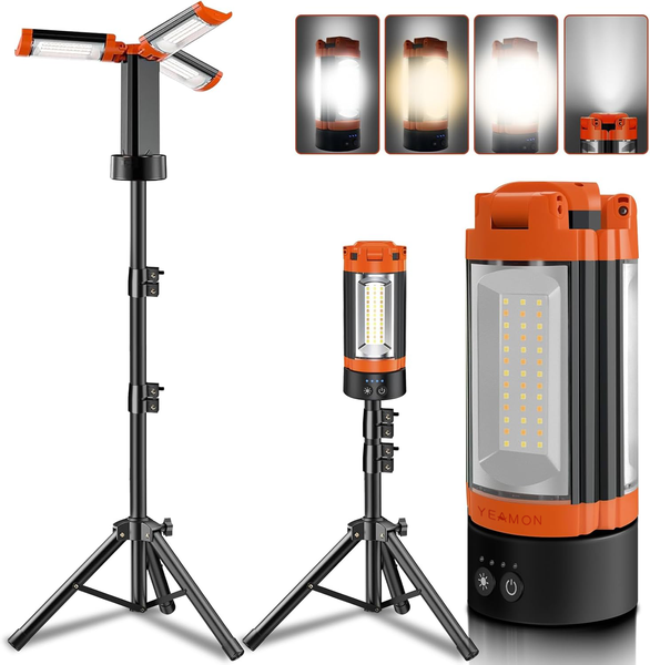 Rechargeable 12000mAh Camping Light, Cordless Work Light with 3 LED Heads