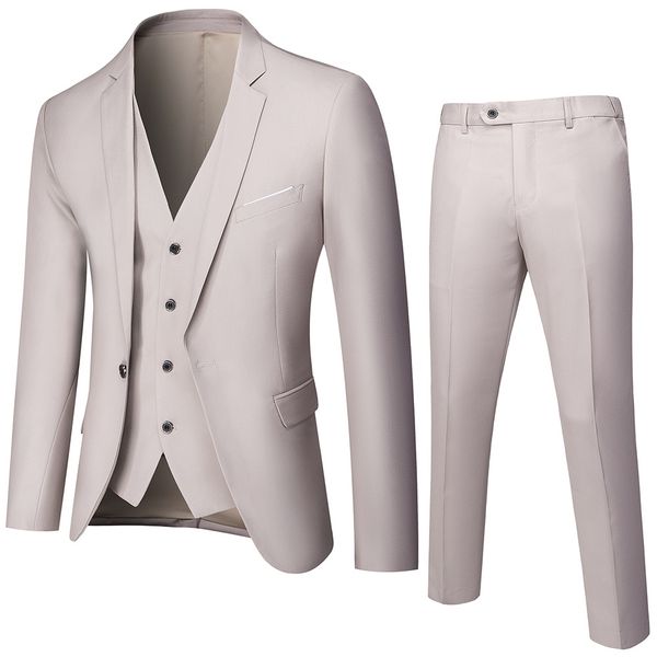 Men's 3 Piece, Notched Lapel, Jacket Vest &amp;Trousers Set - Tan