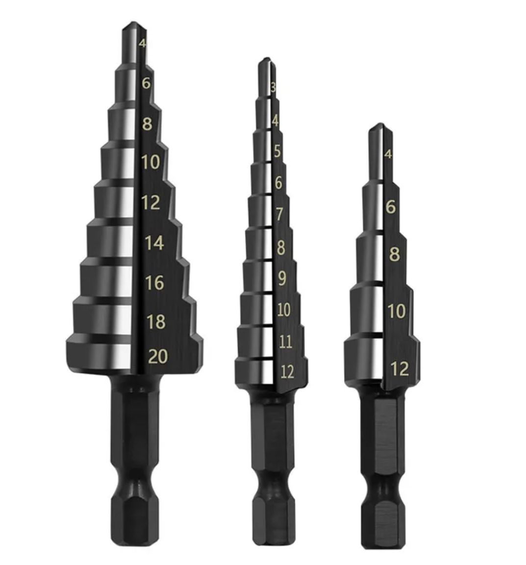 Lux Accessories High-Speed Steel (HSS) Step Drill Bit Set: 3 Pieces