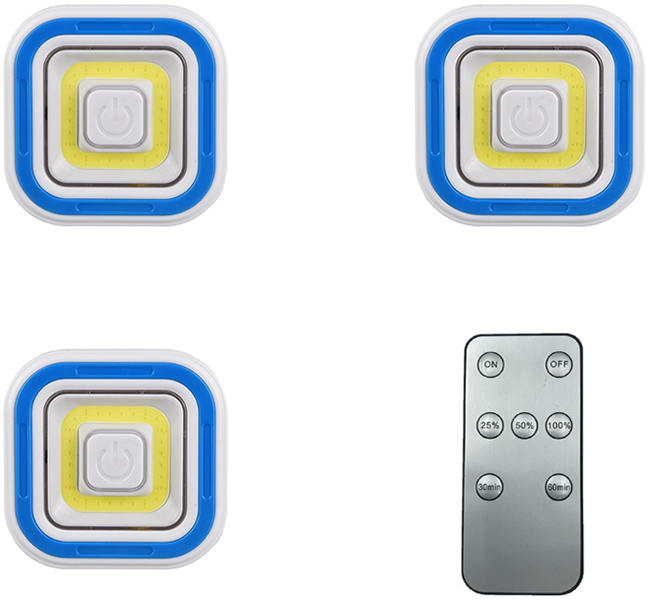 Ice White Square Adjustable LED Light With Remote - Set of 3