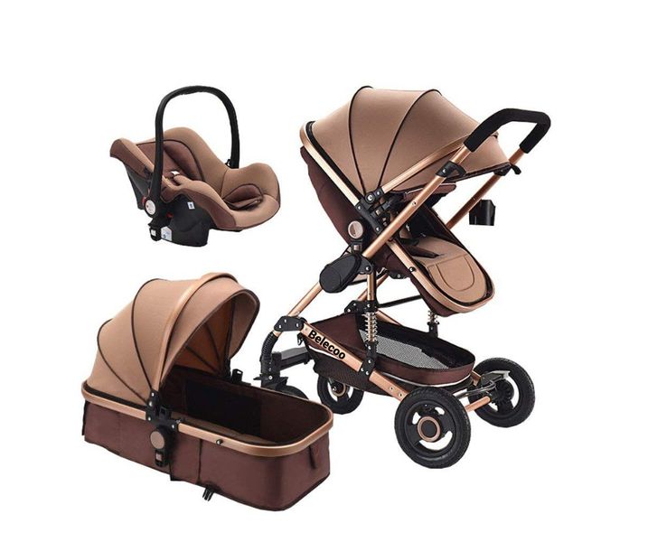 Baby Stroller 3 in 1 Newborn Baby Carriage Travel System - Khaki