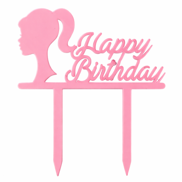 Barbie Silhouette Happy Birthday Cake Topper - Pink, Black or Gold