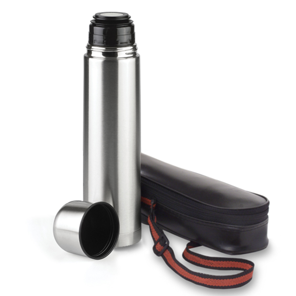1L Insulated Stainless Steel Travel Bullet Flask with Carry Bag